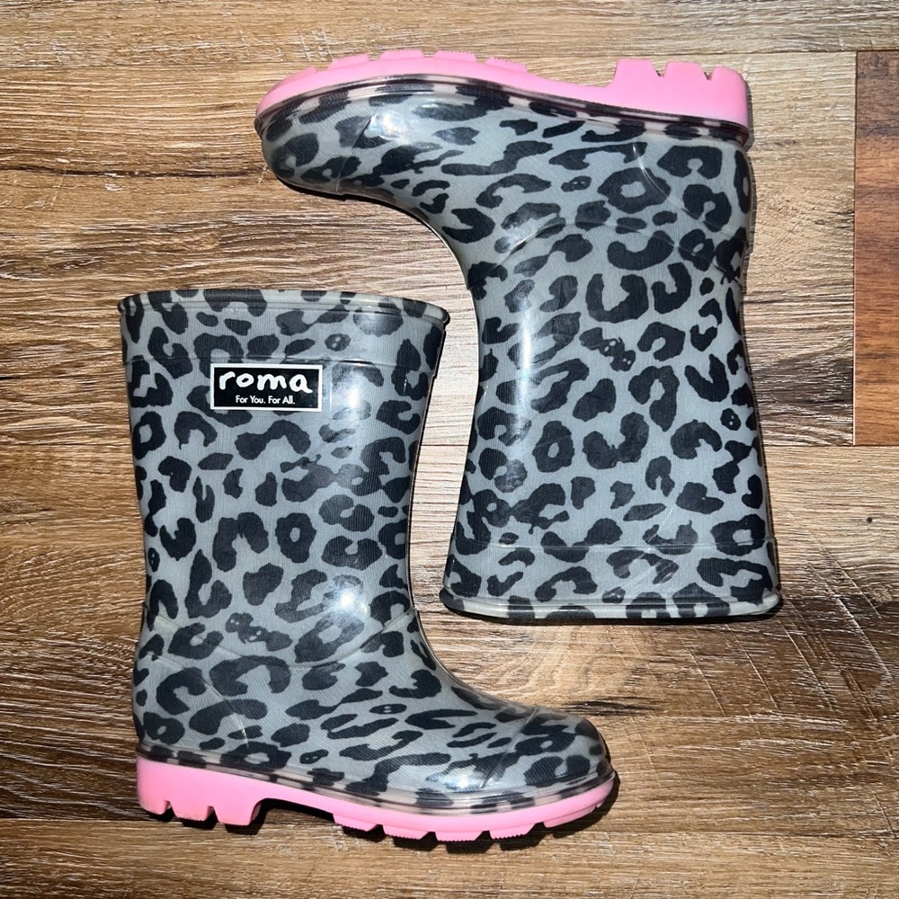 Roma Kids Abel Classic Rain Boots - Pink Leopard, Size 8 - Picture 6 of 9